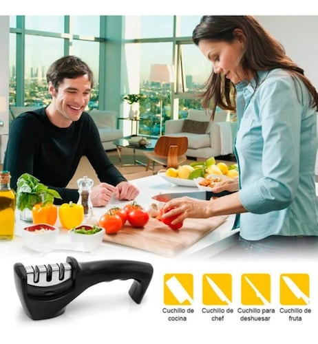 Afilador Cuchillos Cocina Portátil 3 Etapas Ergonómico Negro
