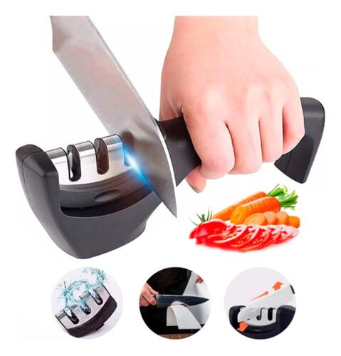 Afilador Cuchillos Cocina Portátil 3 Etapas Ergonómico Negro