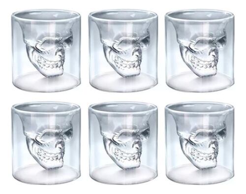 Pack 6 Vasos Calaca Shot Tequilero Vaso Vidrio Calavera 75ml Transparente