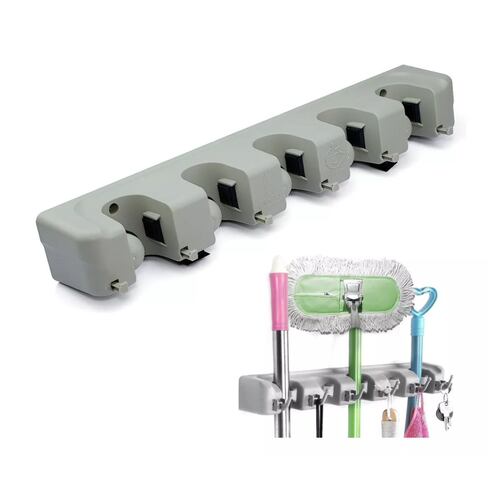 Colgador Organizador De Escobas Trapeadores 5 Espacios Blanco