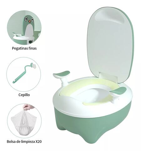Baño Entrenador Con Asiento Y Tapa Para Niños verde con blanco