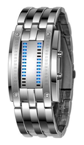 Reloj Led Binario Modelo E-men Moda Estilo Robot Gris 