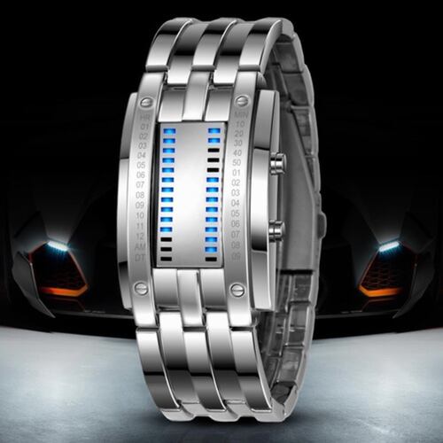 Reloj Led Binario Modelo E-men Moda Estilo Robot Gris 
