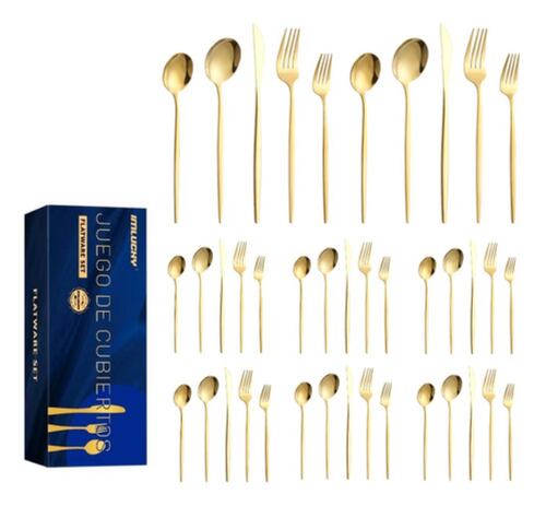 Juego De Cubiertos De Acero Inoxidable, 40 Cubiertos Dorados 