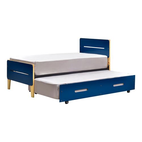 Cama Doble Individual Juno | Cama Baja Deslizable Con Ruedas Azul Marino