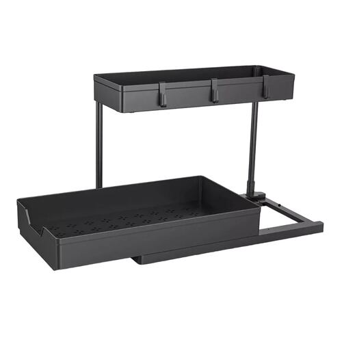 Organizador De Cocina Baño,con Cajones Y 4 Ganchos 2 Niveles Negro