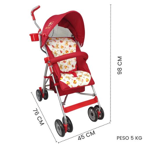 Carriola para Bebe de Baston Compacta,Plegable,Ligera,Reclinable  - Rojo.