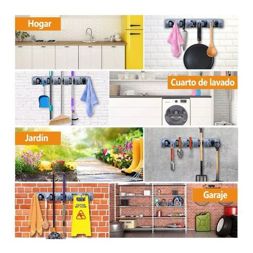 Organizador Para Trapeadores Y Escobas 5 Espacios Gris Oscuro