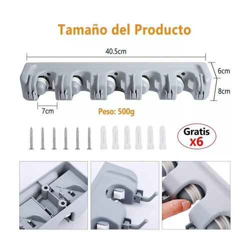 Organizador Para Trapeadores Y Escobas 5 Espacios Gris Oscuro