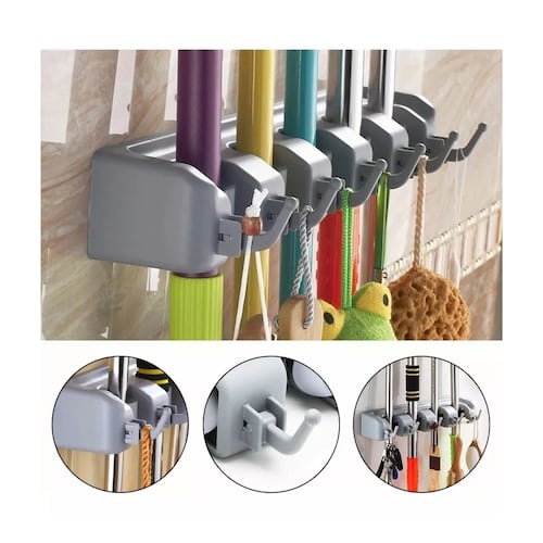 Organizador Para Trapeadores Y Escobas 5 Espacios Gris Oscuro