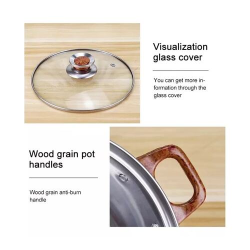 Bateria de cocina de  Acero Inoxidable Con Tapa De Vidrio 5 Pcs  Mandos de Madera