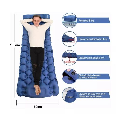 Colchoneta Individual para  Acampar Portátil Azul