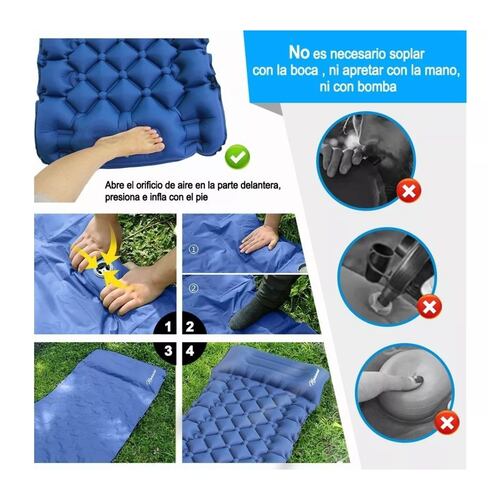 Colchoneta Individual para  Acampar Portátil Azul