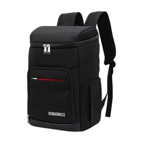 Mochila Hielera Enfriador Impermeable Y Portátil Cuadrada Negra Linea Roja 27 Lt