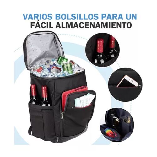 Mochila Hielera Enfriador Impermeable Y Portátil Cuadrada Negra Linea Roja 27 Lt