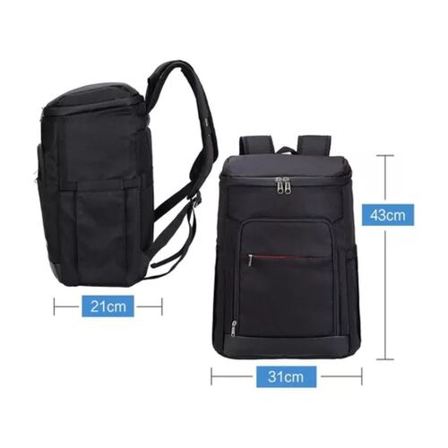 Mochila Hielera Enfriador Impermeable Y Portátil Cuadrada Negra Linea Roja 27 Lt
