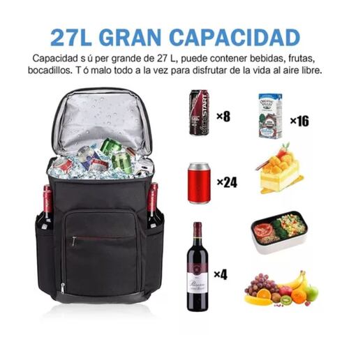 Mochila Hielera Enfriador Impermeable Y Portátil Cuadrada Negra Linea Roja 27 Lt