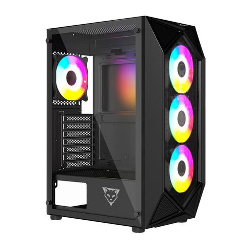 Gabinete Ocelot Gaming POLYGON-E5, ATX, Cristal Templado, incluye 4 Ventiladores, sin Fuente, Negro.