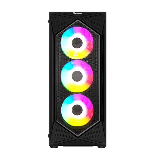 Gabinete Ocelot Gaming POLYGON-E5, ATX, Cristal Templado, incluye 4 Ventiladores, sin Fuente, Negro.