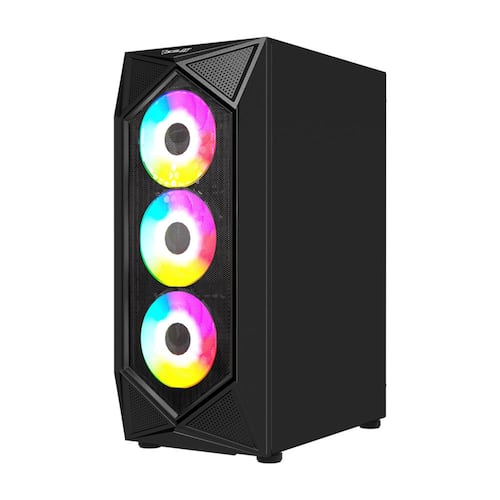 Gabinete Ocelot Gaming POLYGON-E5, ATX, Cristal Templado, incluye 4 Ventiladores, sin Fuente, Negro.