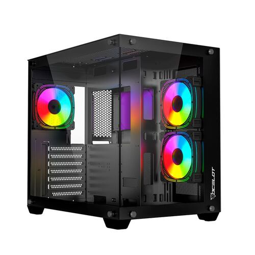 Gabinete Ocelot Gaming A-CUBE 1, ATX, Cristal Templado, incluye 3 Ventiladores, sin Fuente, Negro
