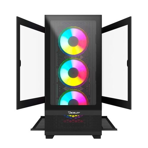Gabinete Ocelot Gaming HUNTER-2, E-ATX, Cristal Templado, incluye 3 Ventiladores, sin Fuente, Negro