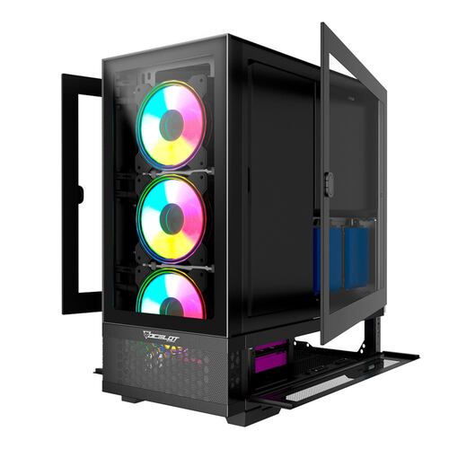 Gabinete Ocelot Gaming HUNTER-2, E-ATX, Cristal Templado, incluye 3 Ventiladores, sin Fuente, Negro