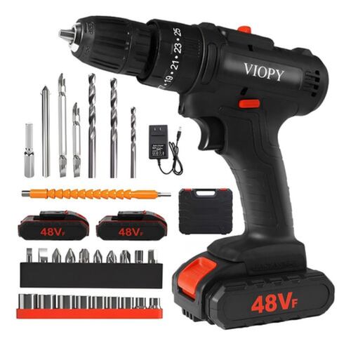 Taladro Inalambrico Con 2 Batería De Litio 2x48v Negro 