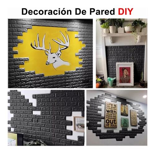 Papel Tapiz Patrón De Ladrillo Pared 3d 10 Piezas Negro