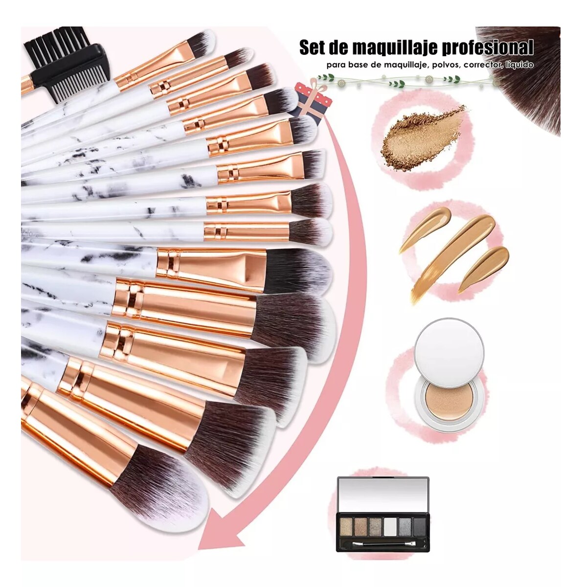 Brochas Para Maquillaje con Esponjas 15 Pz Blanco