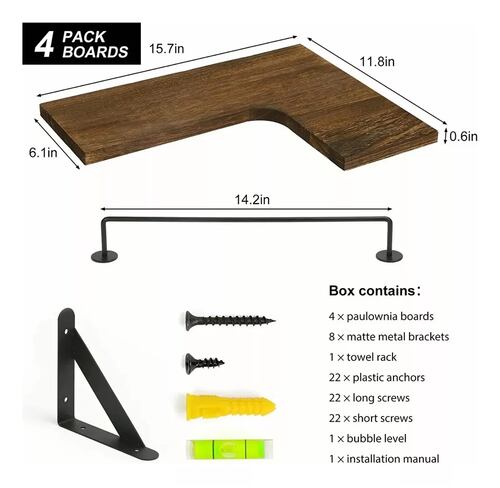 Estante Esquinero Flotante 3 Piezas Madera Oscura