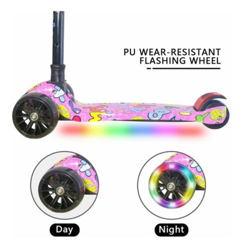 Scooter Infantil De Tres Ruedas Con Luces Led Y Música Rosa 