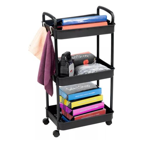 Carrito Auxiliar Organizador Multiusos 3 Niveles Plastico Negro