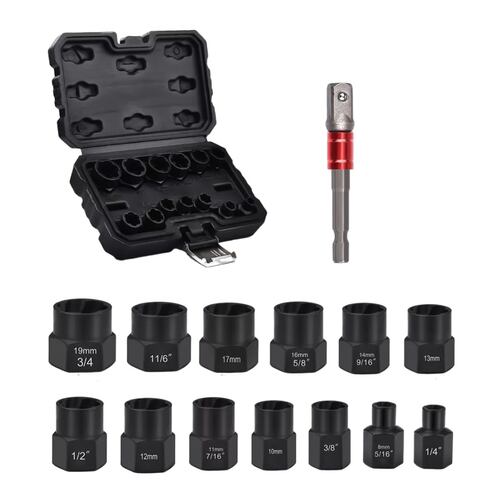 Extractores De Birlos, Tornillos 14 Piezas Con estuche Negro