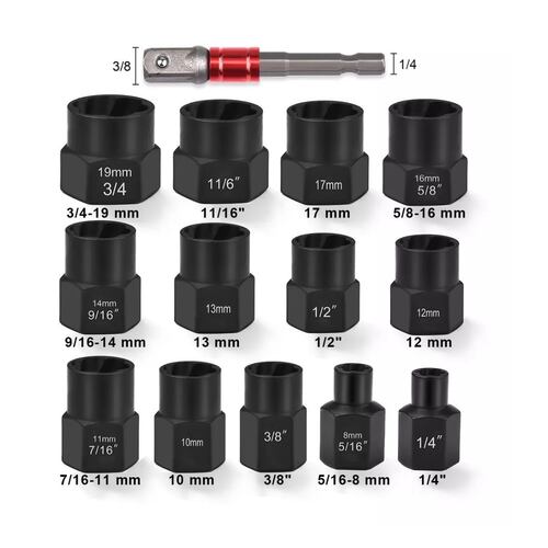 Extractores De Birlos, Tornillos 14 Piezas Con estuche Negro