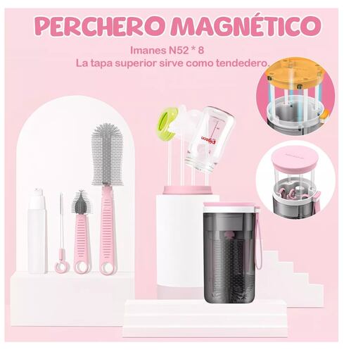 kit De Limpieza Juego De Cepillo De Viaje Para Biberón, 6 En1 Rosa con Gris 