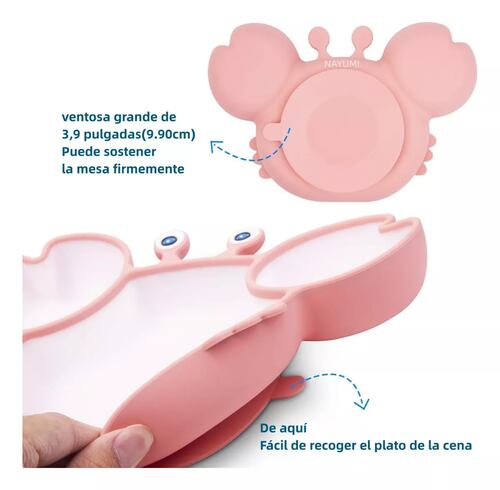 KIT PARA COMIDA DE BEBÉ PLATO DISEÑO CANGREJO ROSA 6 PIEZAS