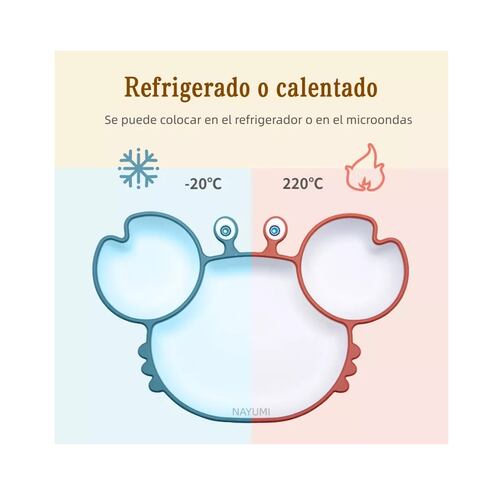 KIT PARA COMIDA DE BEBÉ PLATO DISEÑO CANGREJO ROSA 6 PIEZAS