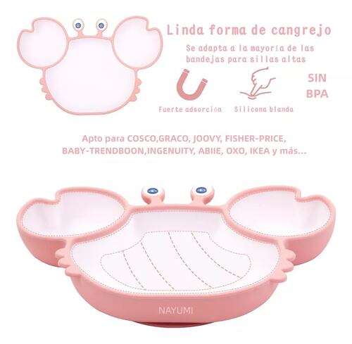 KIT PARA COMIDA DE BEBÉ PLATO DISEÑO CANGREJO ROSA 6 PIEZAS