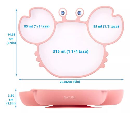 KIT PARA COMIDA DE BEBÉ PLATO DISEÑO CANGREJO ROSA 6 PIEZAS