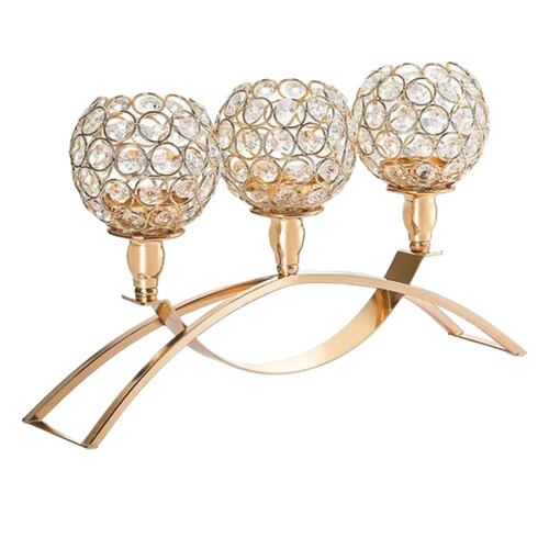 Candelabro Portavelas Cristal  con 3 Brazos Dorado