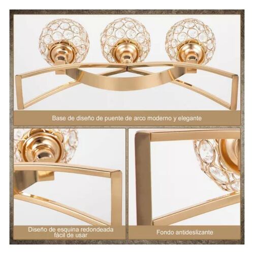 Candelabro Portavelas Cristal  con 3 Brazos Dorado