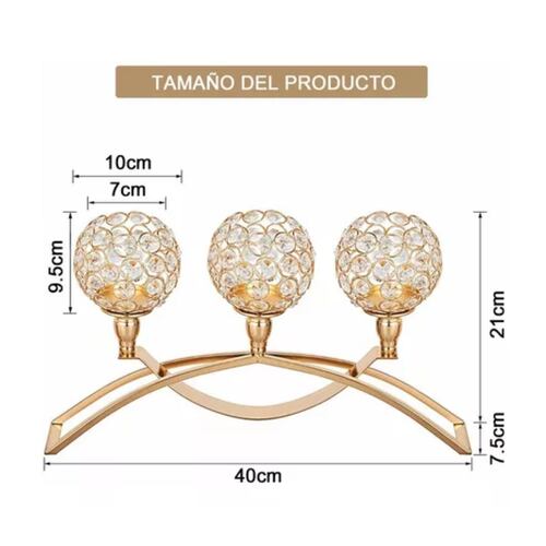 Candelabro Portavelas Cristal  con 3 Brazos Dorado