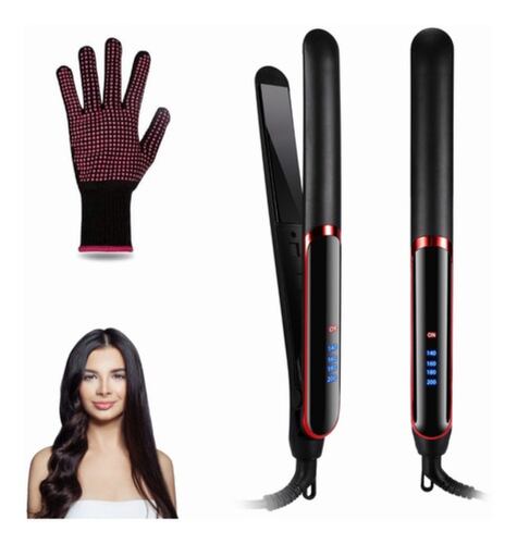 Plancha 2 en  1 Para Cabello De Cerâmica  Negra con Rojo