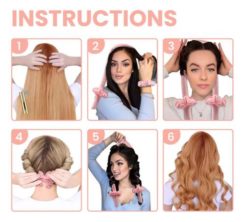 Rizador Rulos de  Pelo Sin Calor Rosa 