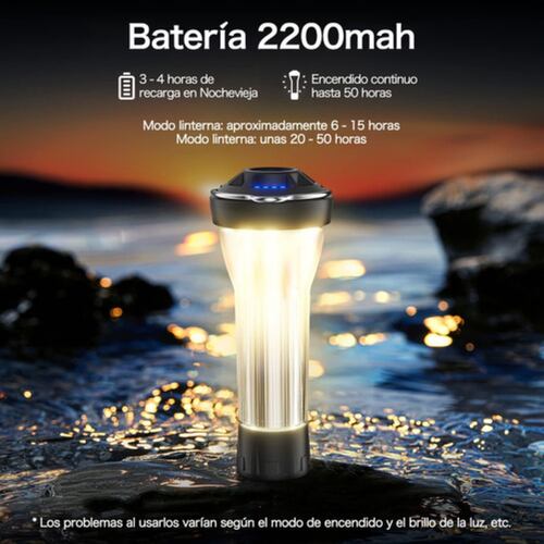 Linterna Camping Led Lámpara Cob Farol Recargable 4 En 1 Plateado