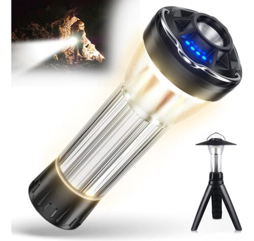 Linterna Camping Led Lámpara Cob Farol Recargable 4 En 1 Plateado