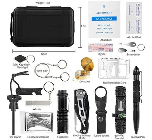 Kit De Supervivencia De Emergencia Para Camping Negro