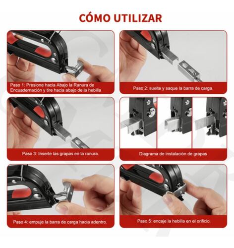 Engrapadora Tipo Pistola Para Tapiceria Con 900 Grapas 3 En1  Negro 
