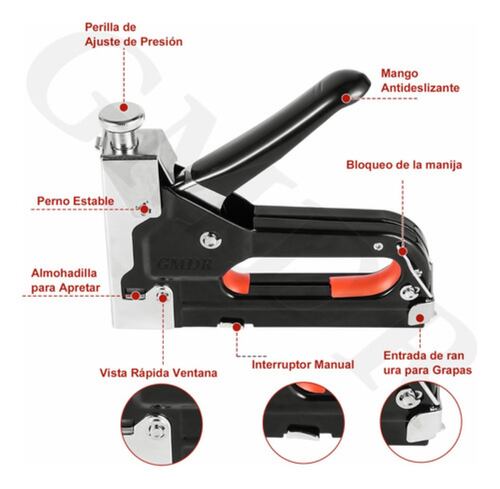 Engrapadora Tipo Pistola Para Tapiceria Con 900 Grapas 3 En1  Negro 